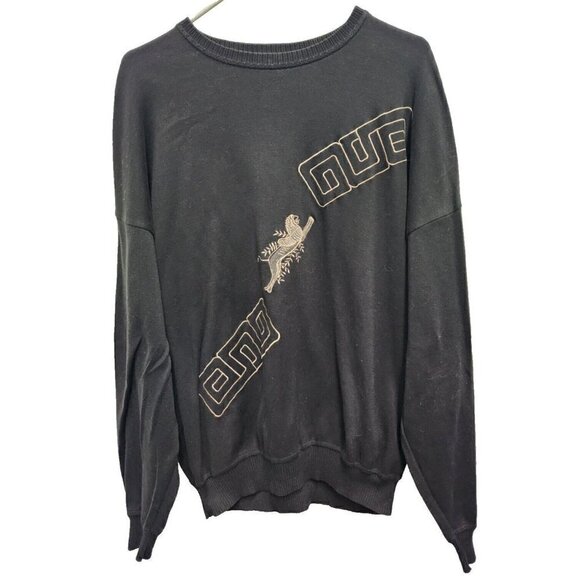 Vintage 90s Vittorio Rocchetti Mens Sweatshirt XL Black Embroidered Pullover